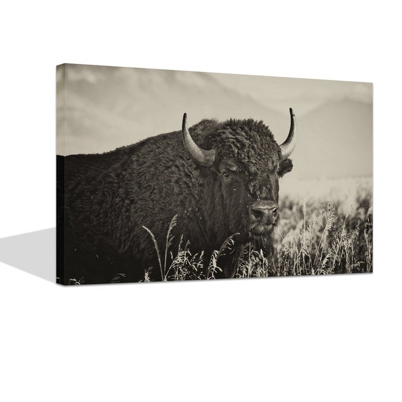 LevvArts - Animal Canvas Wall Art American Buffalo Portrait Painting on Canvas Wild Animal Artwork Sepia Photography Prints for Home Office Decoration Ready to Hang - Image 1